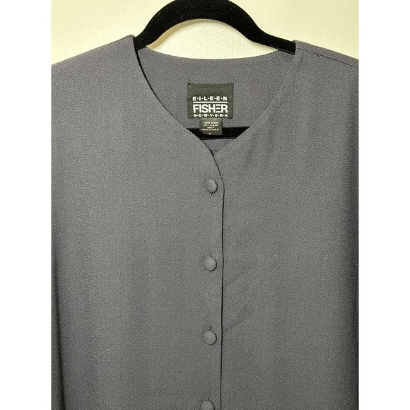 Eileen Fisher 100% Wool Button Front Blazer Style Top Navy Sz Small Oversized - Picture 6 of 6